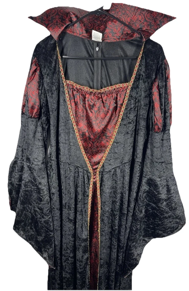 Vestido Negro Terciopelo Rojo Vampiro Gótico Bruja Vestido Adulto Talla XL Disfraz Juegos con disfraces Foto 2 de 4