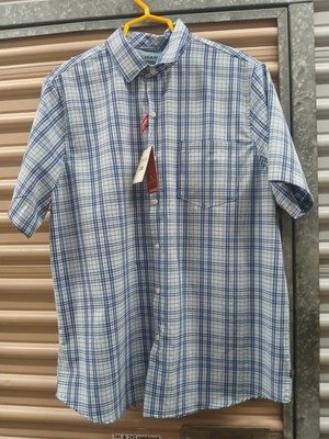 Chaps Men's Size XL Or 2XL Sky Blue & White Plaid S/S Shirt Button-Down Easy...