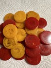 Vintage Bakelite 30-piece Yellow & Red Backgammon Chips Translucent & Marbled — photo 1