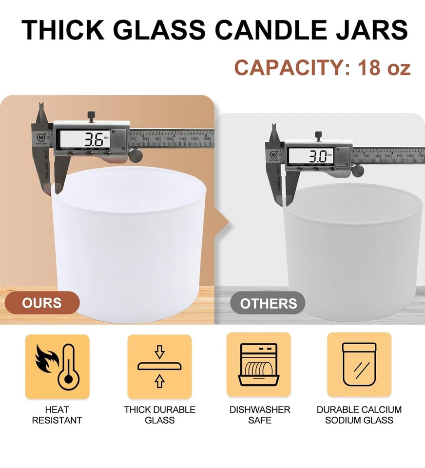 6 Pack Glass Candle Jars-18oz Empty Candle Jars with Bamboo Lid - White COLOR - Image 2 of 4