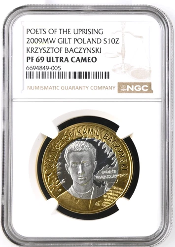 Poland 10 Zlotych 2009 NGC PF69 UC Silver Warsaw Upraising Poets K.Baczynski