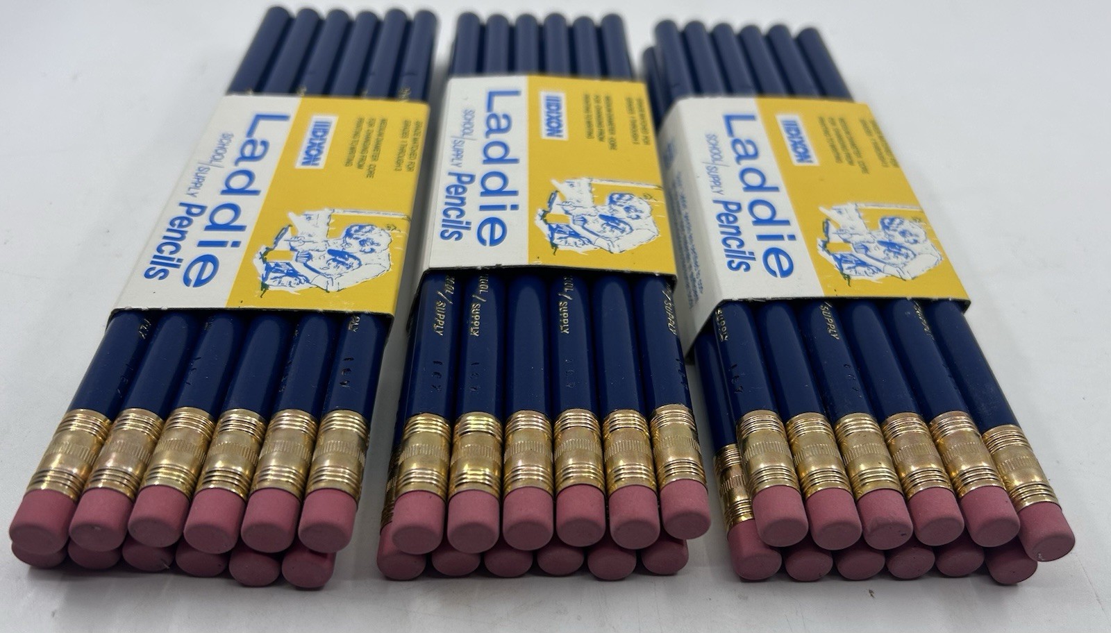 36 NOS Laddie School Supply Pencils DIXON no. 3304 Round Eraser Tipped Vtg. USA