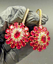 3Ct Oval Cut Lab-Created Pink Ruby Drop Dangle Earrings 14K Yellow Gold Plated