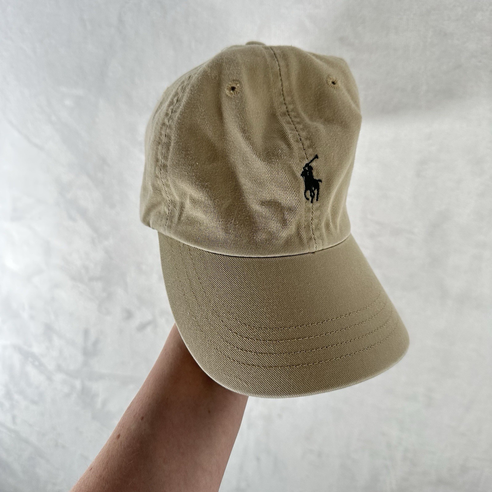 Cappello Berretto Vintage Polo Ralph Lauren Beige Blu Pony Taglia Unica Strapback Uomo Anni 90 Prep