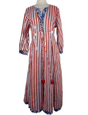 NWT Charlotte Kellogg Striped Maxi Dress 100% Cotton Size XL 3/4 Sleeve