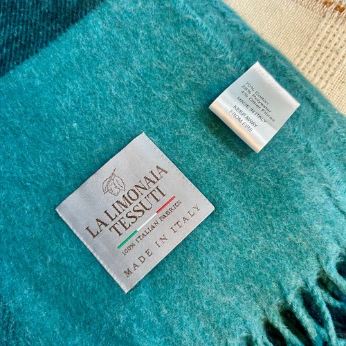 La Limonaia Tessuti Italian Plaid Throw – Teal & Black, Cotton Blend - Picture 11 of 16
