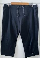 VINTAGE Nike Women Activewear Pants L Black Wide Leggings Cropped Fit Dry Swoosh