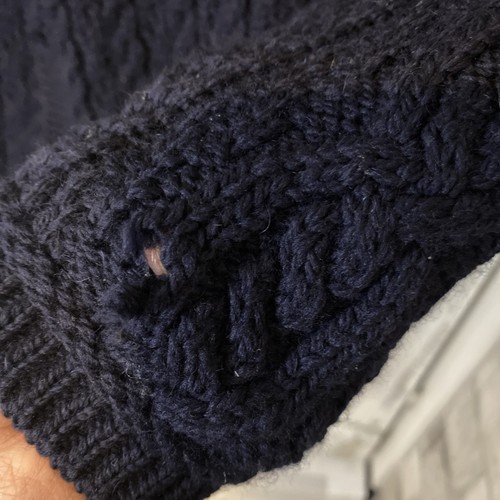 Aran Crafts Long Chunky Cable knit Sweater Fisherman Navy Blue Merino Wool XL - Picture 16 of 16