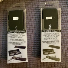 2 Foster Grant Fold Flat Reading Glasses +1.50 With Hard Case Fold Flat Readers