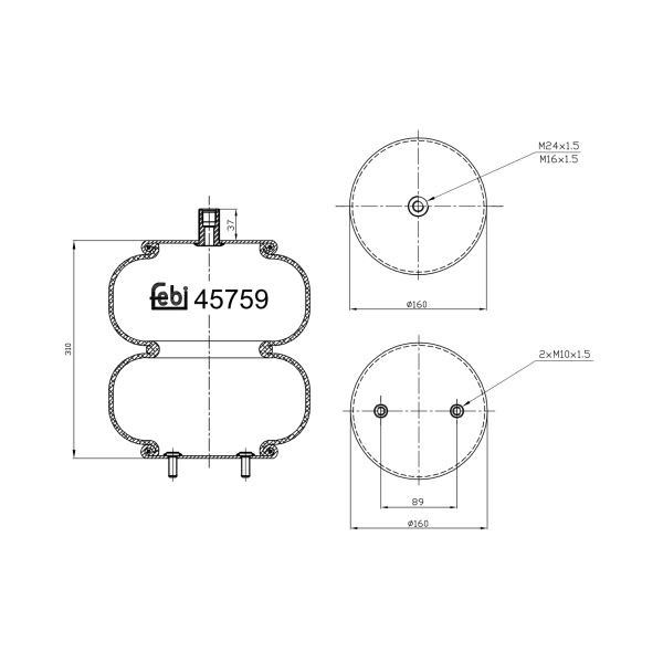Fits FEBI FE45759 Bellow, air suspension FE45759 Air suspension bellows front (