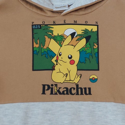 Pokemon Boys Medium Gray/Tan Cotton Pullover Hoodie Pullover Pikachu CLEAN - Picture 2 of 11
