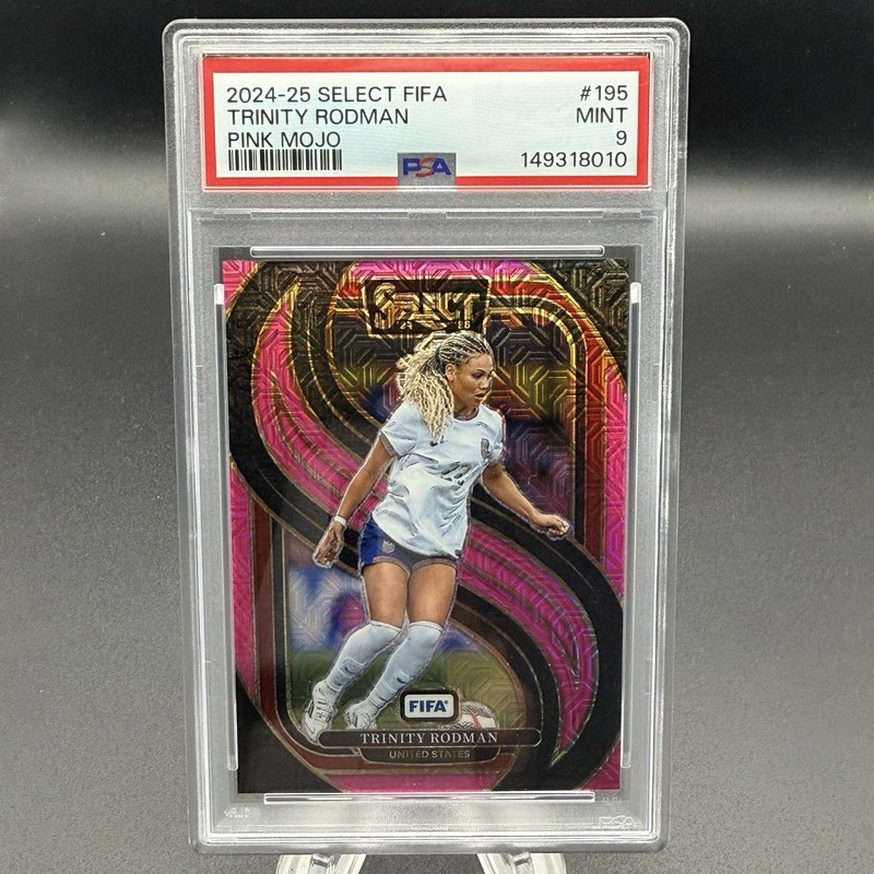 2024-25 Panini Select FIFA Trinity Rodman Mezzanine Pink Mojo #/299 USWNT PSA 9
