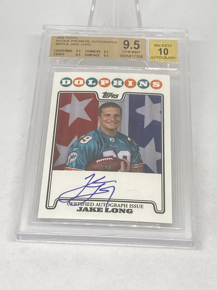 2008 Topps Rookie Premiere Auto RC Jake Long AUTOGRAPH BGS 9.5 GEM MINT POP 29 - Image 3 of 4