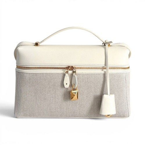NEW Loro Piana Extra Bag L27 Natural/Whisper White/Sun Gold Cotton Linen