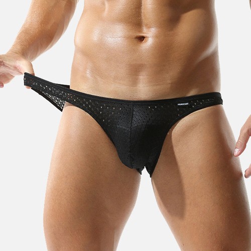 Men's Mesh Briefs Underwear Thong Sexy Low-rise Pouch Sports Bikini Underpants . - Picture 5 of 27