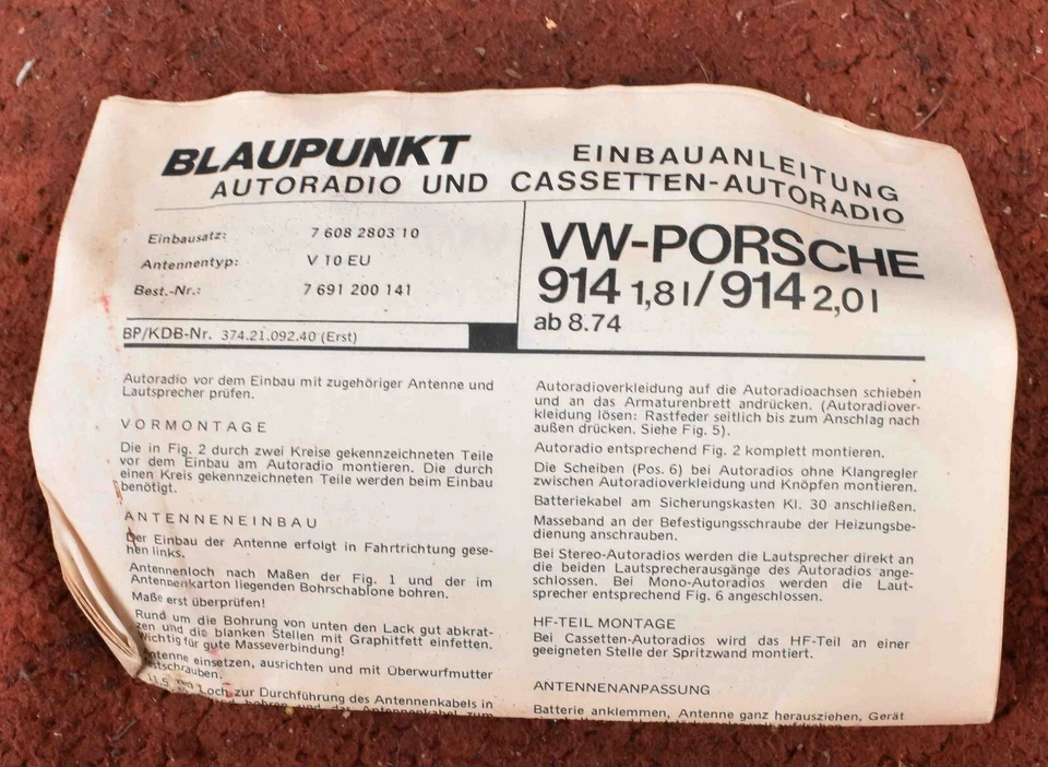 Porsche 914 1975/76 Blaupunkt Radio Installation Kit Original NIB NOS for Stereo - Image 3 of 4