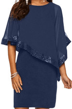 XScape Formal Capelet Dress Women's 6 Navy Blue Sequin Sheath Poncho