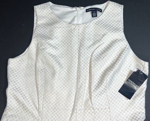 Abito tubino American Living avorio bianco oro scintillante check fit svasato foderato 16 - Foto 2 di 5