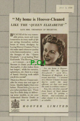 C1796) Hoover Limited Queen Elizabeth Mrs Thompson Brighton Advert -   1948 Clip