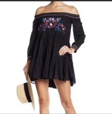 New Free People Sunbeams Embroidered Black Dress Sz S Retail $148 A10