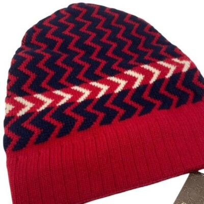 Gucci Men\'s Unisex Wool Red Blue Zigzag Pattern Knit Beanie Hat s-l400.jpg main image 3