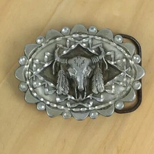Great American Products Pewter Belt Buckle Cow Buffalo Skull  #4683 1996 USA