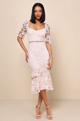Briarwood Blush Pink Lace Ruffled Midi Dress | eBay