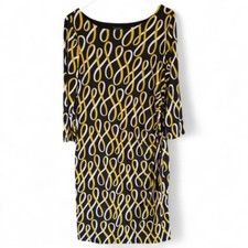 Ann Taylor Black & Gold Geometric Ribbon Pattern Stretch Dress Large