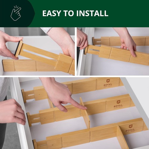 4-Pack Lacquered Bamboo Drawer Separators, Adjustable Up to 22" for Neat Spaces - Picture 5 of 9