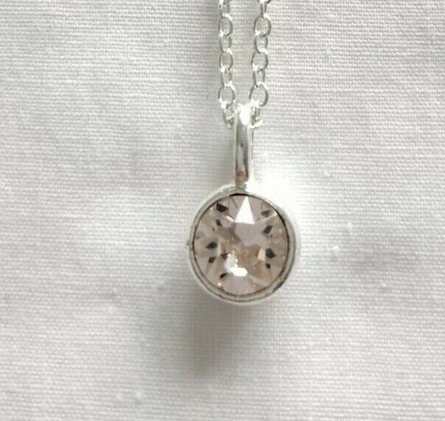 SWAROWSKI CRYSTAL PENDANT NECKLACE ROSE TONE STONE AND SILVER PLATE CHAIN - Picture 2 of 6