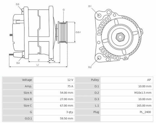 Alternator 12V/75A DACIA LOGAN II 1.2 CA1637 - Picture 6 of 6