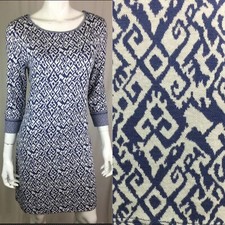 $148 TART Women's Medium Modal Knit Aztec Ikat Blue Shift Dress Anthropologie