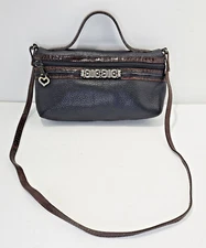 VINTAGE BRIGHTON SHOULDER BAG BLACK LEATHER CROCO PURSE SMALL HEART ZIP PULL