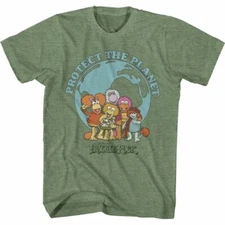 Fraggle Rock Save The Planet Military Green Heather Adult T-Shirt