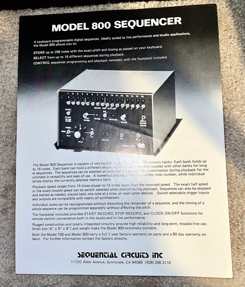 Sequential Circuits Brochures, Model 700 Programmer, Model 800 Sequencer, vint. - Image 3 of 3