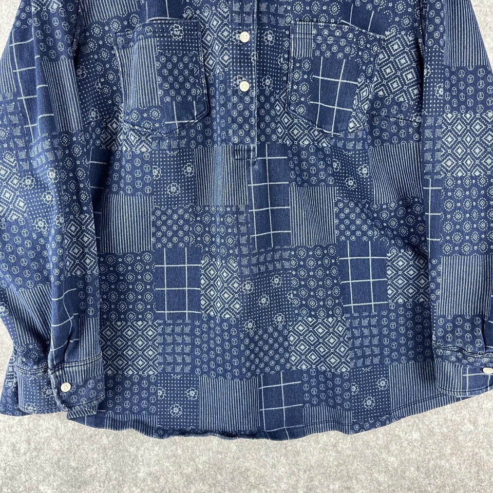 Top túnica de mezclilla elástica Lands End para mujer 2X azul estampado de retazos pesado artístico Foto 3 de 4