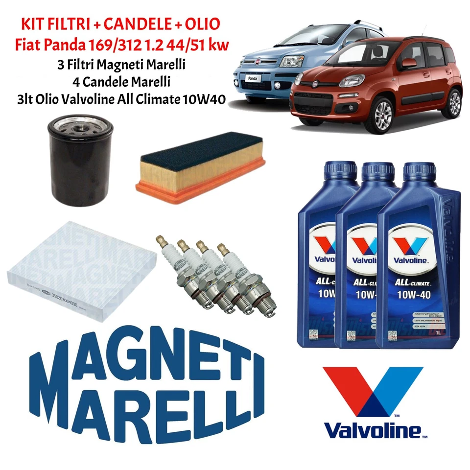 VARIE Kit Tagliando Filtri Candele Olio motore Fiat Panda 1.2 benzina 169 312 44/51 KW
