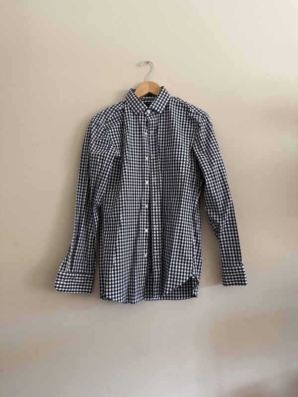 J. Crew Gingham Navy Blue Thompson Button Up Dress Shirt Men’s Medium 15-15 1/2
