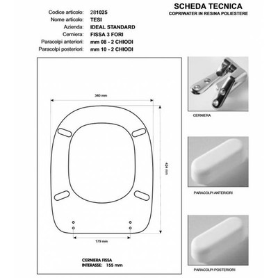Cofriwater Ideal Standard TESI NERO Scharnier Chrom Klodeckel Wc