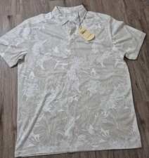 Tommy Bahama Abalone Hawaiian Floral Resort Wear Polo Men  s M Beige 110