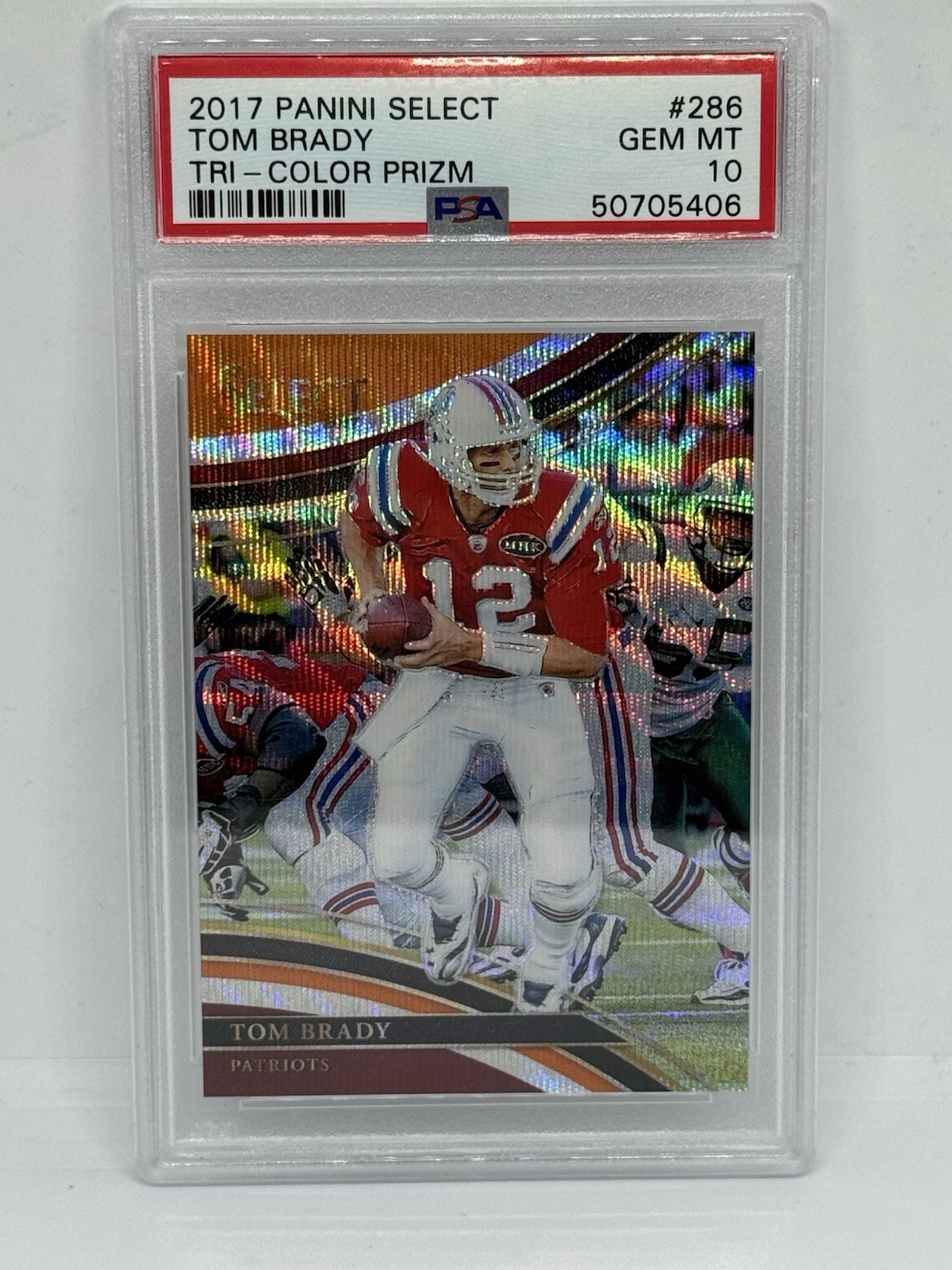 2017 PANINI SELECT TRI-COLOR PRIZM #286 TOM BRADY 10/99 PSA 10