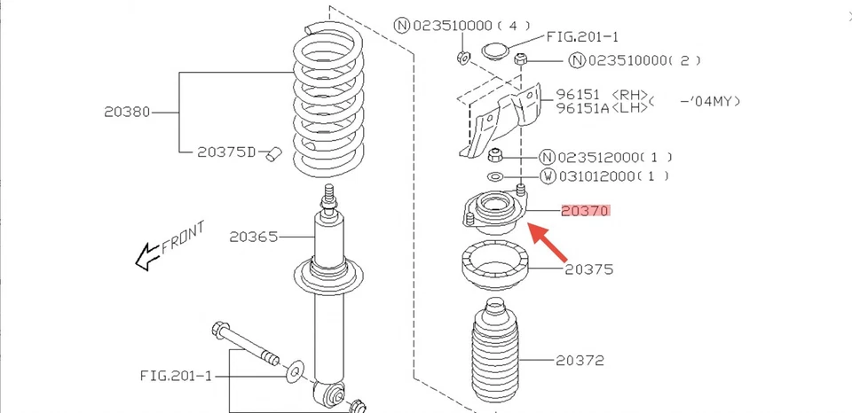 Genuine OEM 2000-2004 Subaru Outback Shock Mount Rear 20370AE00A - Image 2 of 4