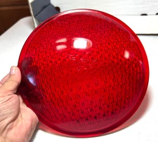Vintage Red Kopp Glass Traffic Signal Econolite Glass Lens Cover 8 3/8" #77