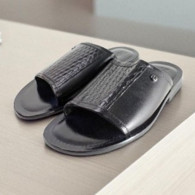Leather Italian Sandals Mens Black Genuine Leather Slip on  display picture 3