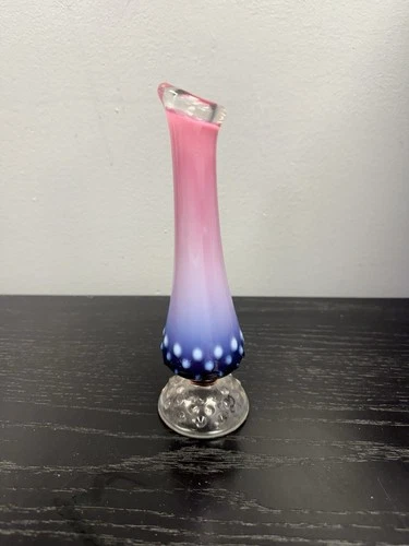 Vintage MCM Fenton plum hobnail opalescent swung glass bud vase 8" tall