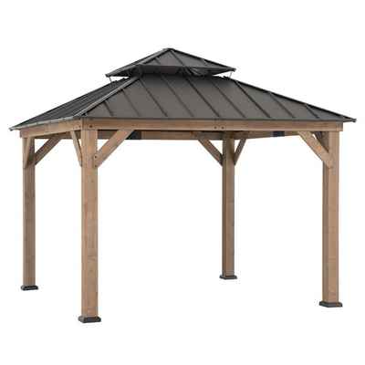 #ad #ad 11 ft. x 11 ft. Brown 2 Tier Wooden Cedar Frame Patio Steel Hardtop Gazebo $942.12