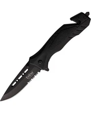 ElitEdge Rescue Serrated Blade Solid Black A/O Folding Knife - 10-A91BK New!!
