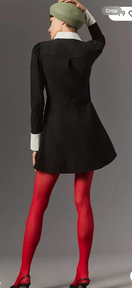 全新带标签 Anthropologie 尺寸 XS 领带迷你衬衫连衣裙黑白 — 第 4/4 张图片