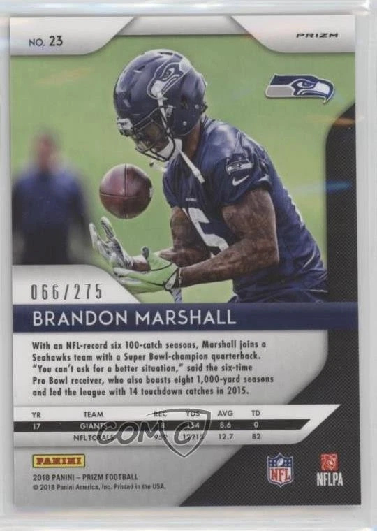 2018 Panini Prizm Hyper Prizm /275 Brandon Marshall #23 - Image 2 of 2