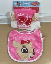 Rudolph the Red-Nosed Reindeer Clarice My 1st Christmas baby bib & hat Dan Dee